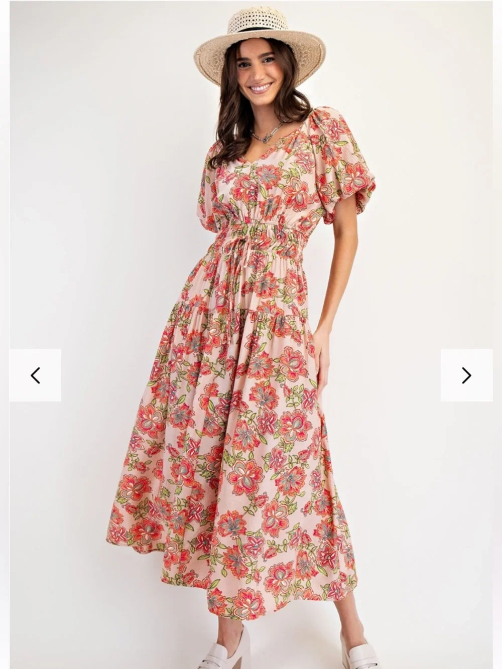 137. NWT easel Green Floral Maxi Dress with Smocked Waist - Picture 5 of 8